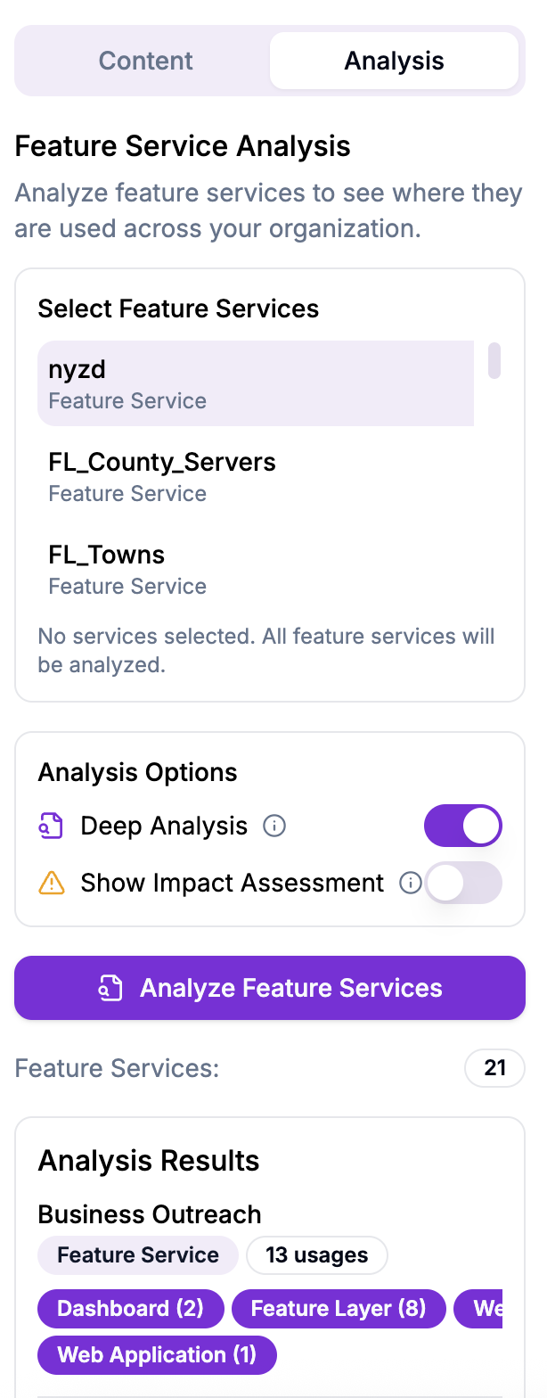 Feature Service Analysis Interface
