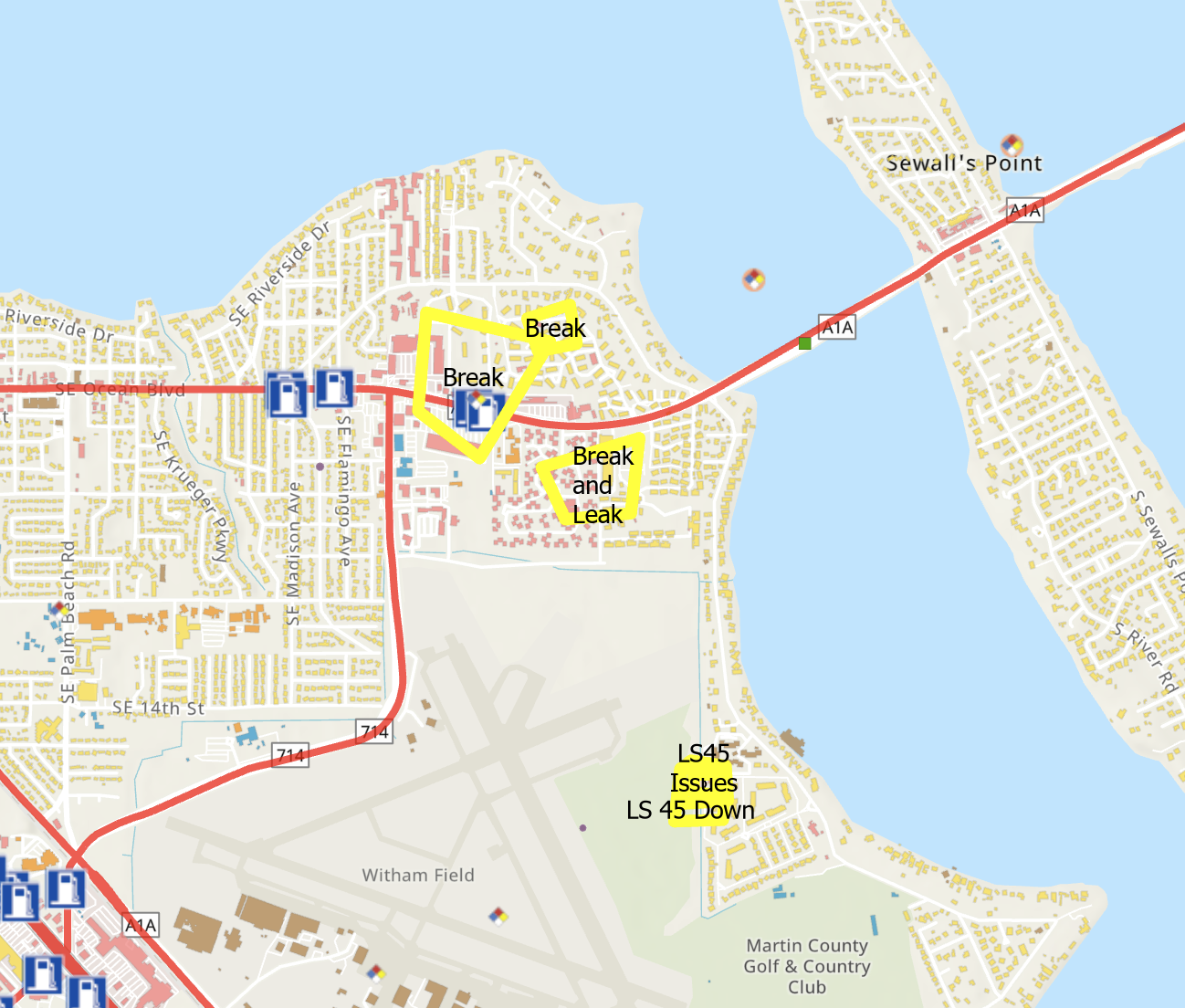 UIAT Real-time Incident Mapping Dashboard showing utility breaks and service issues